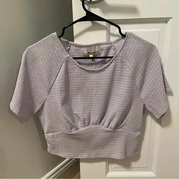 💌Free shipping! Madewell Shirred Crewneck Crop Top - Medium - Dusty Lavender - Picture 2 of 8